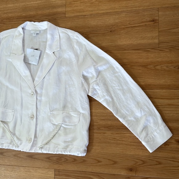 J. Jill Women's White Linen Blazer Medium Petite New Cinch Waist Lightweight - Picture 4 of 8